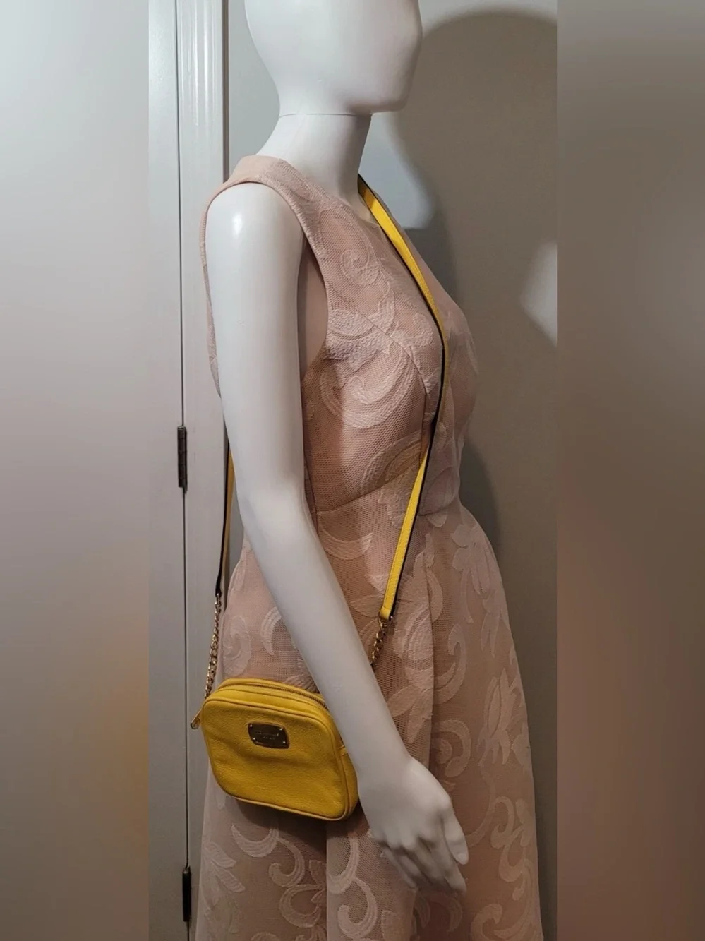 Michael Kors Yellow Pebbled Leather Crossbody Bag with Built In Wallet